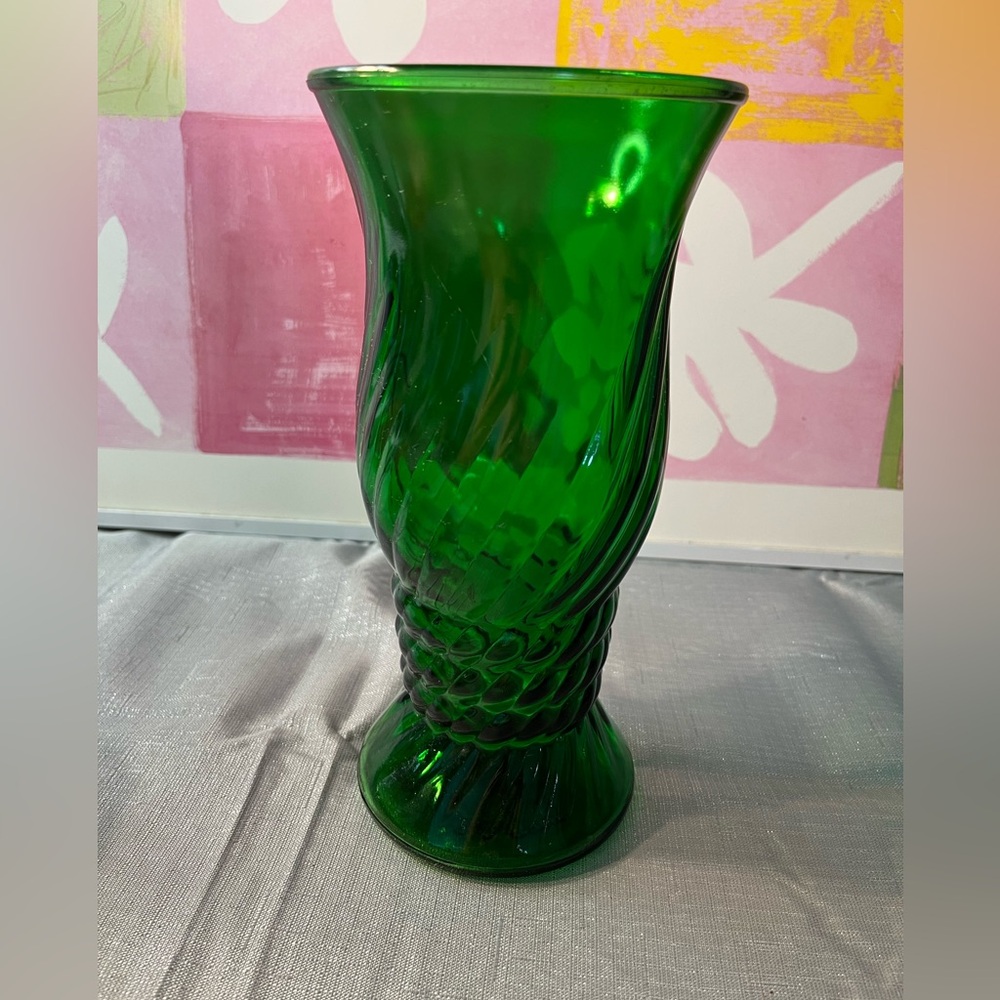 Vintage E O Brody emerald green vase glass